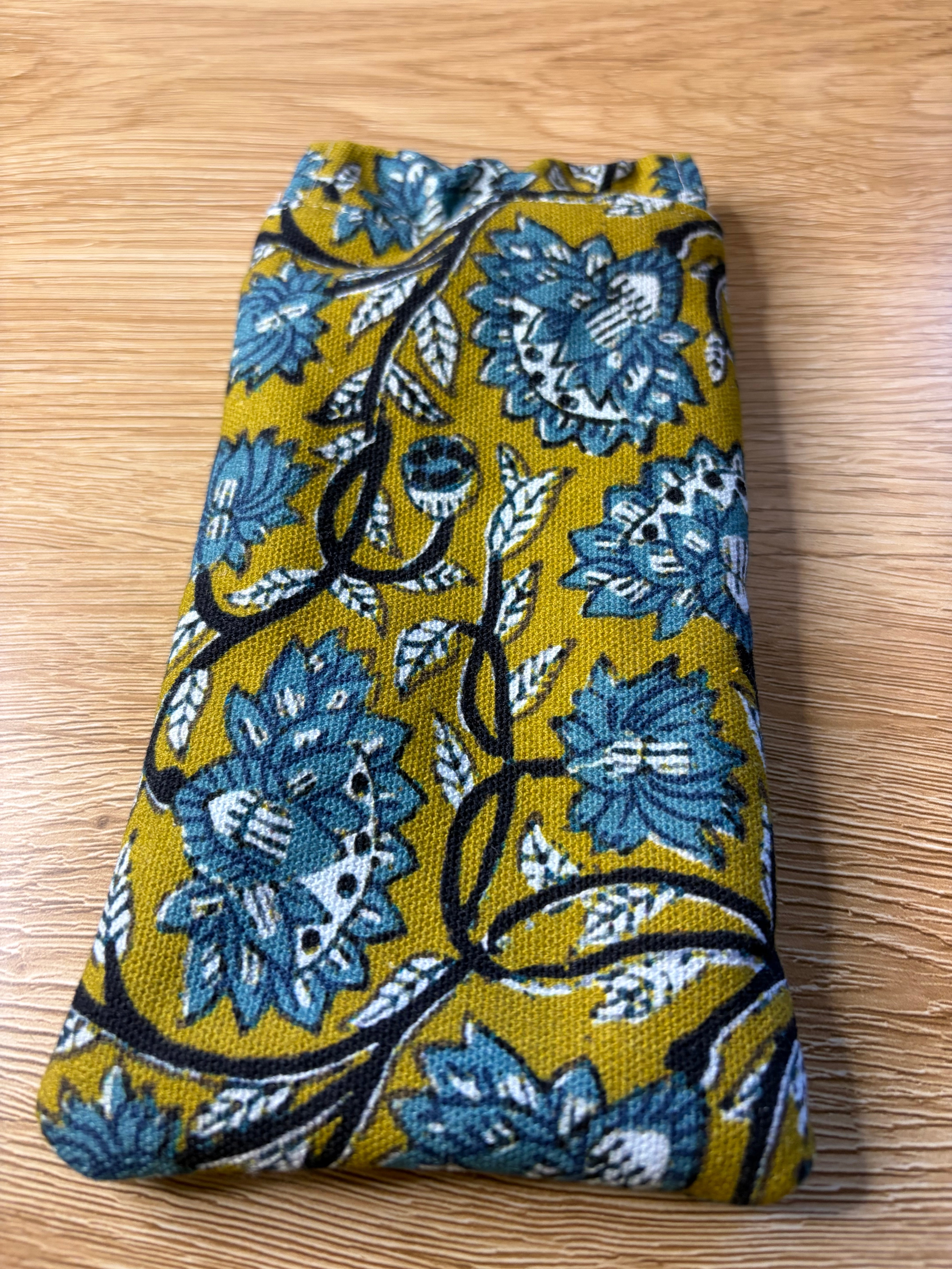 gorgeous green, blue floral cotton fabric sunglass pouch - violetclothing - free postage