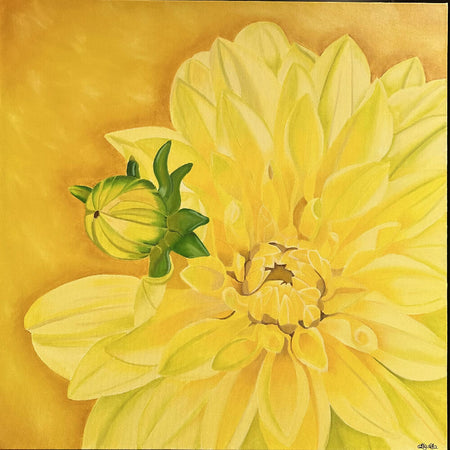 Hand Painted Oil Painting Yellow Dahlia