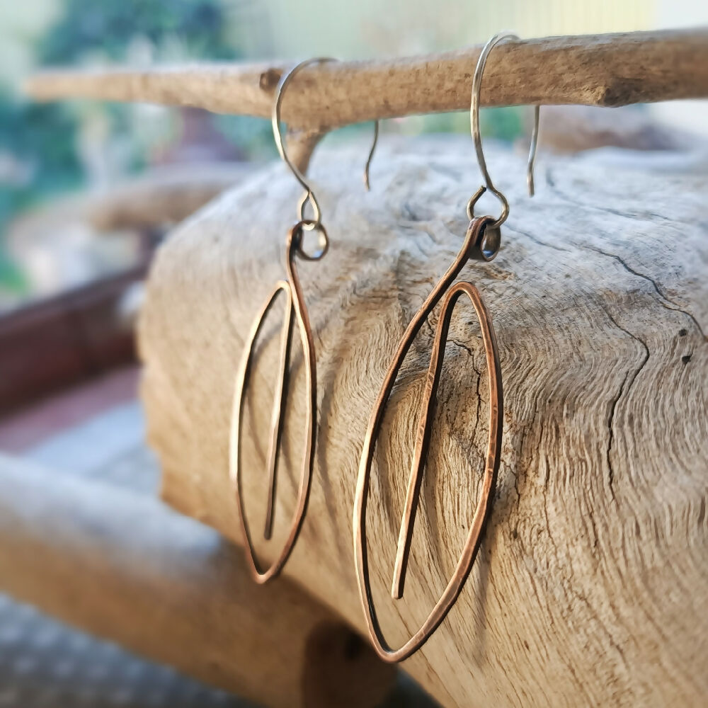 copper leaf earrings handmade 1