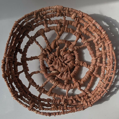 Sculptural Open Weave Basket in Palm Raffia