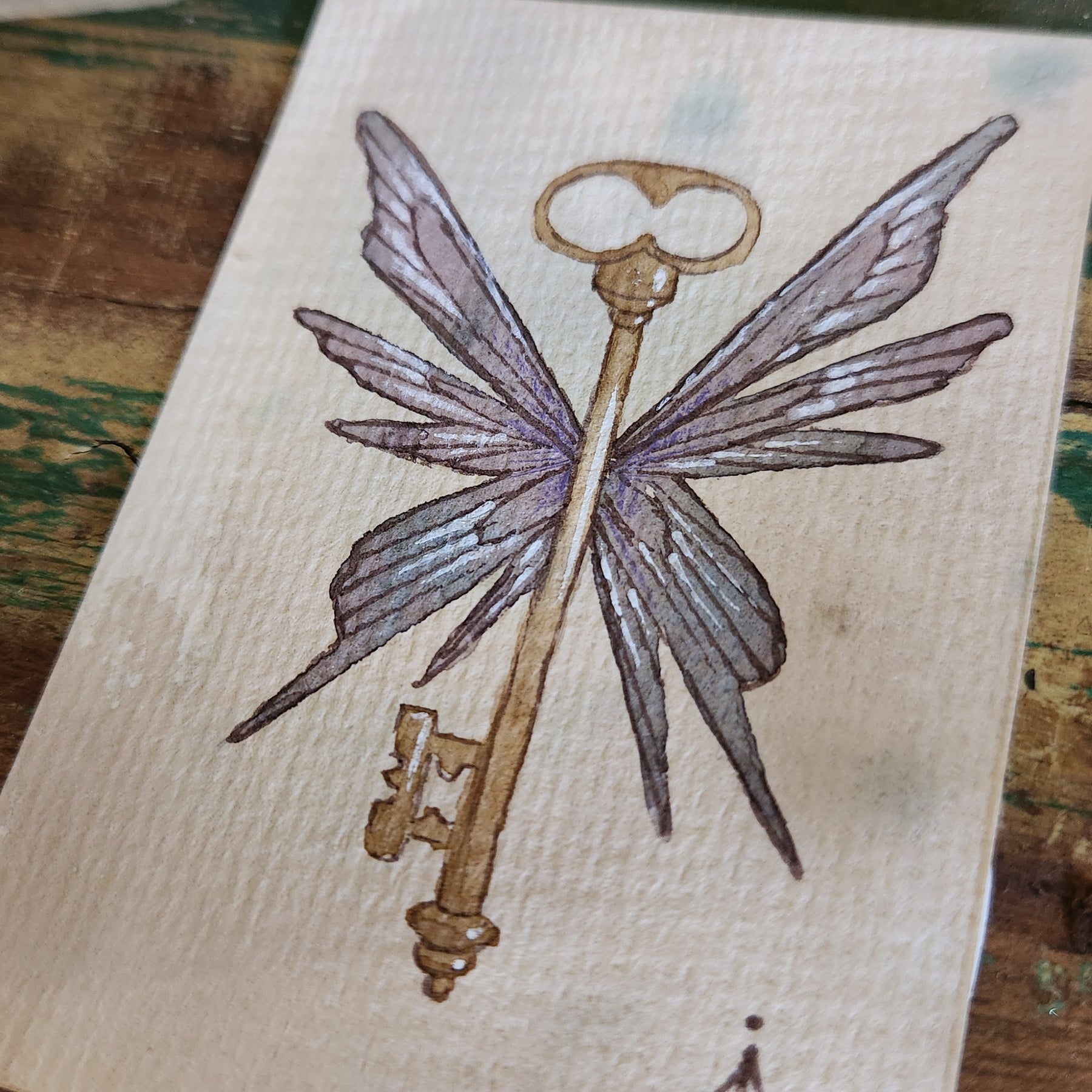 ACEO Mini Watercolour Artwork Original Art Card Collectable - Flying Key