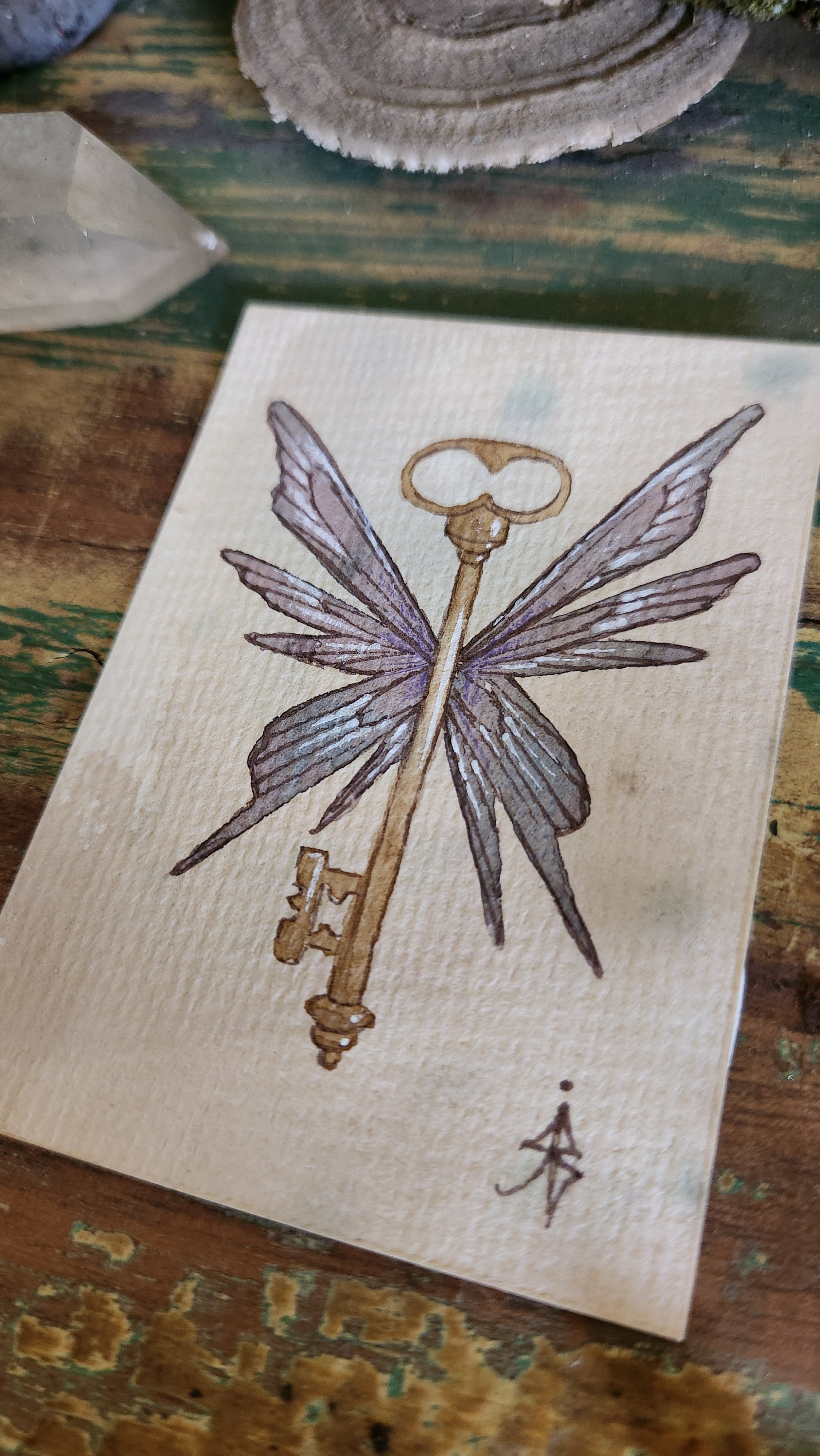 ACEO Mini Watercolour Artwork Original Art Card Collectable - Flying Key