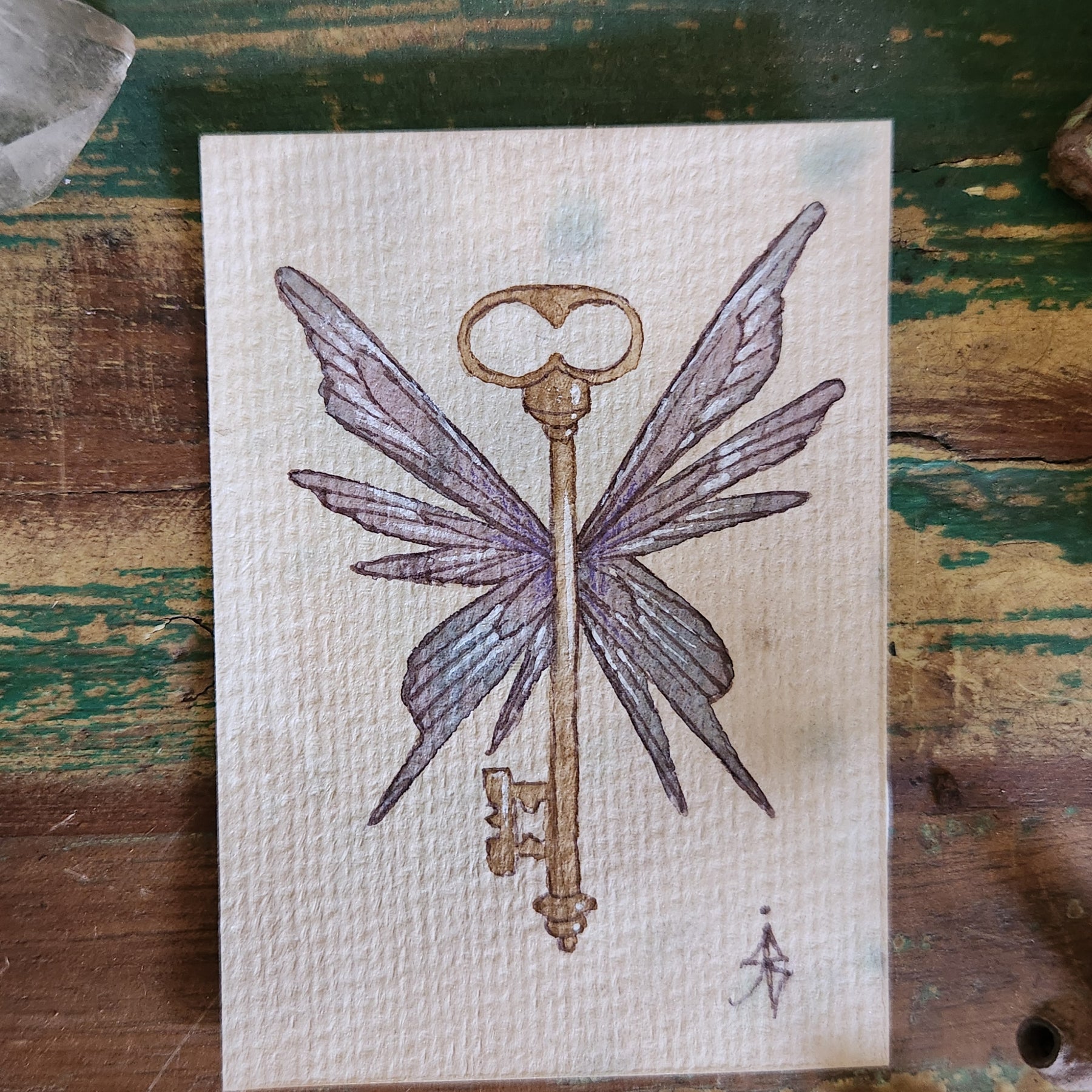 ACEO Mini Watercolour Artwork Original Art Card Collectable - Flying Key