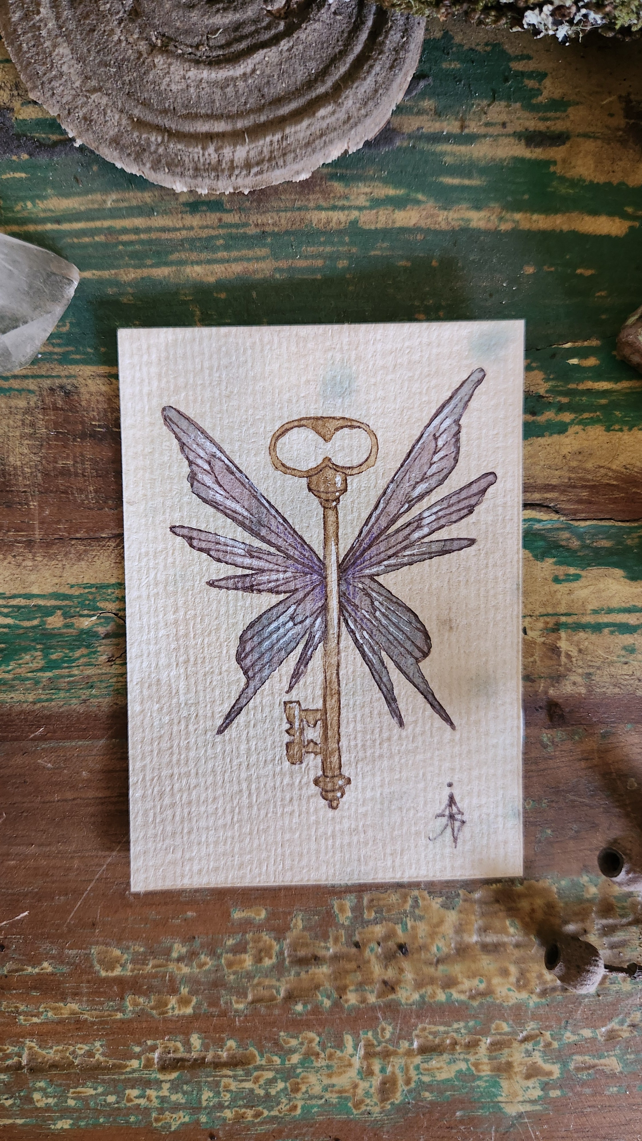 ACEO Mini Watercolour Artwork Original Art Card Collectable - Flying Key