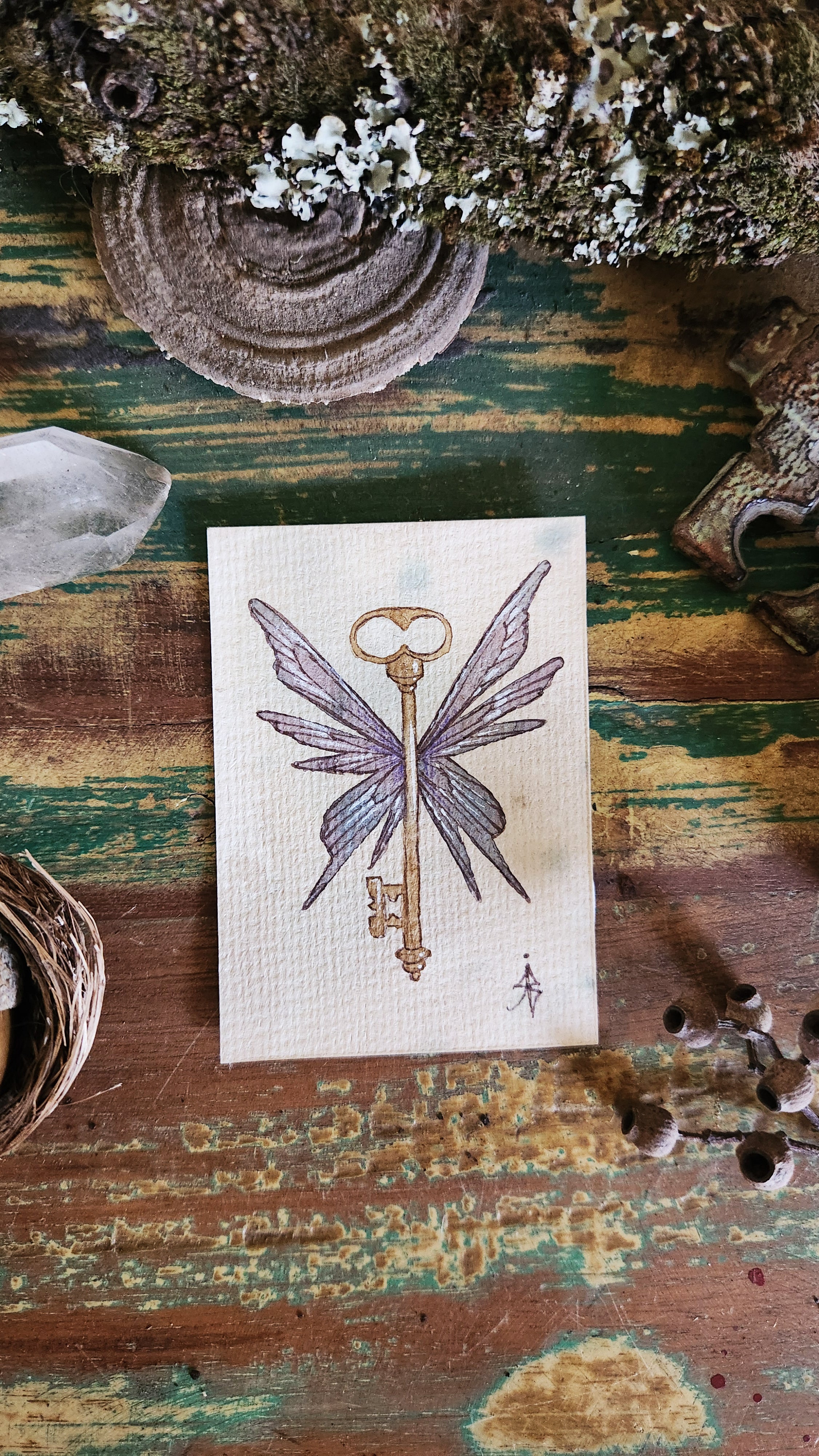 ACEO Mini Watercolour Artwork Original Art Card Collectable - Flying Key