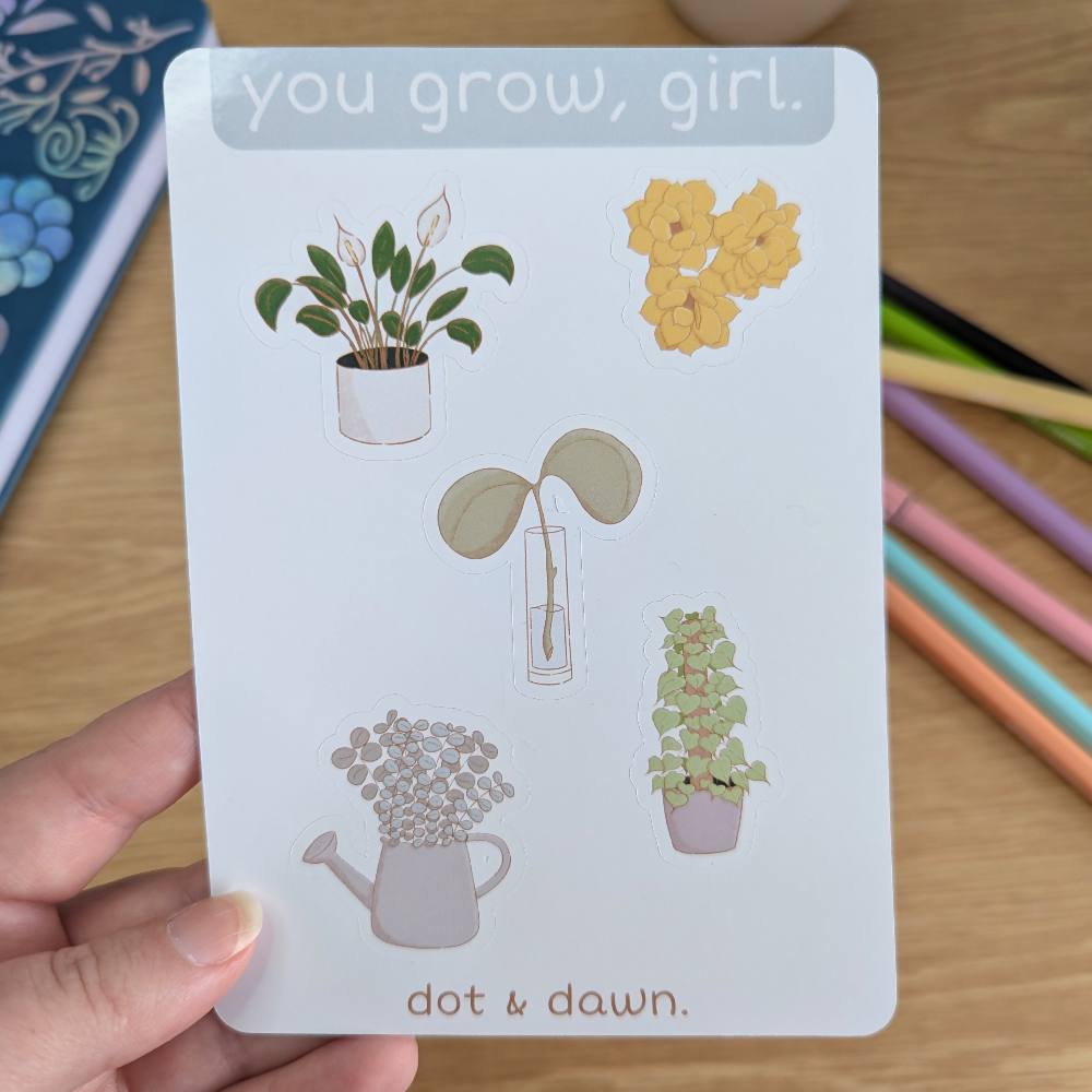 you grow girl a6 sticker sheet close up