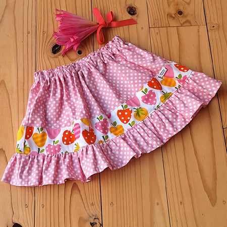 Baby Girls Pink Spot Skirt| Strawberry Trim| Ruffle | Size 1