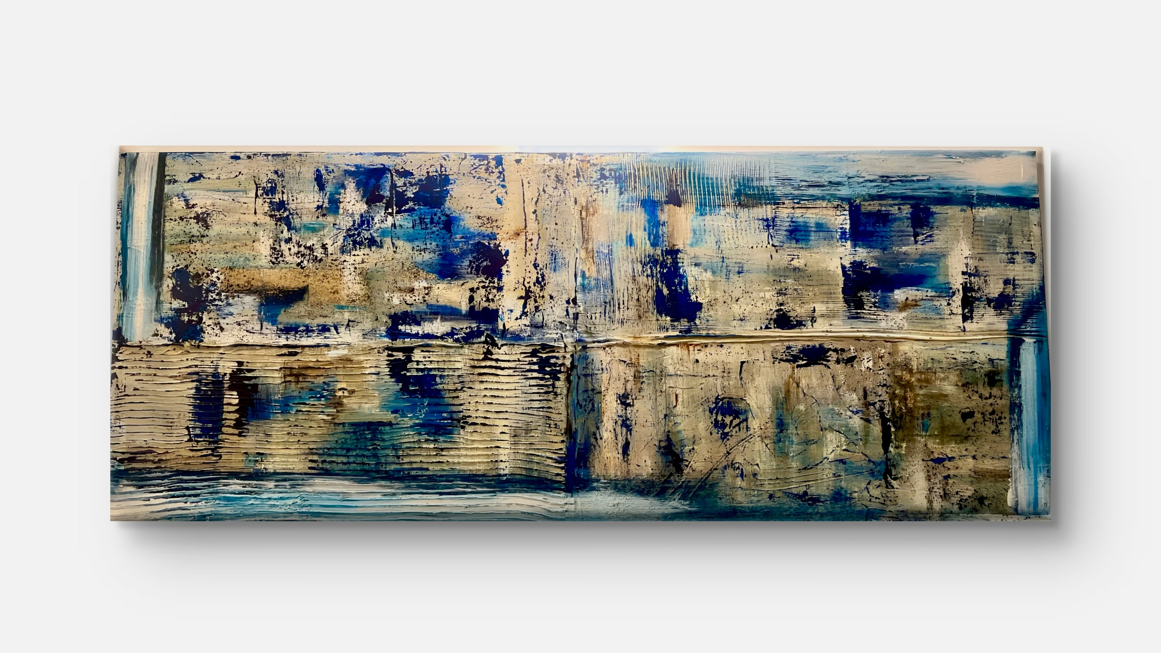 Closer to Fine - Large Textured Acrylic on Canvas with Indigo and Coffee Grinds