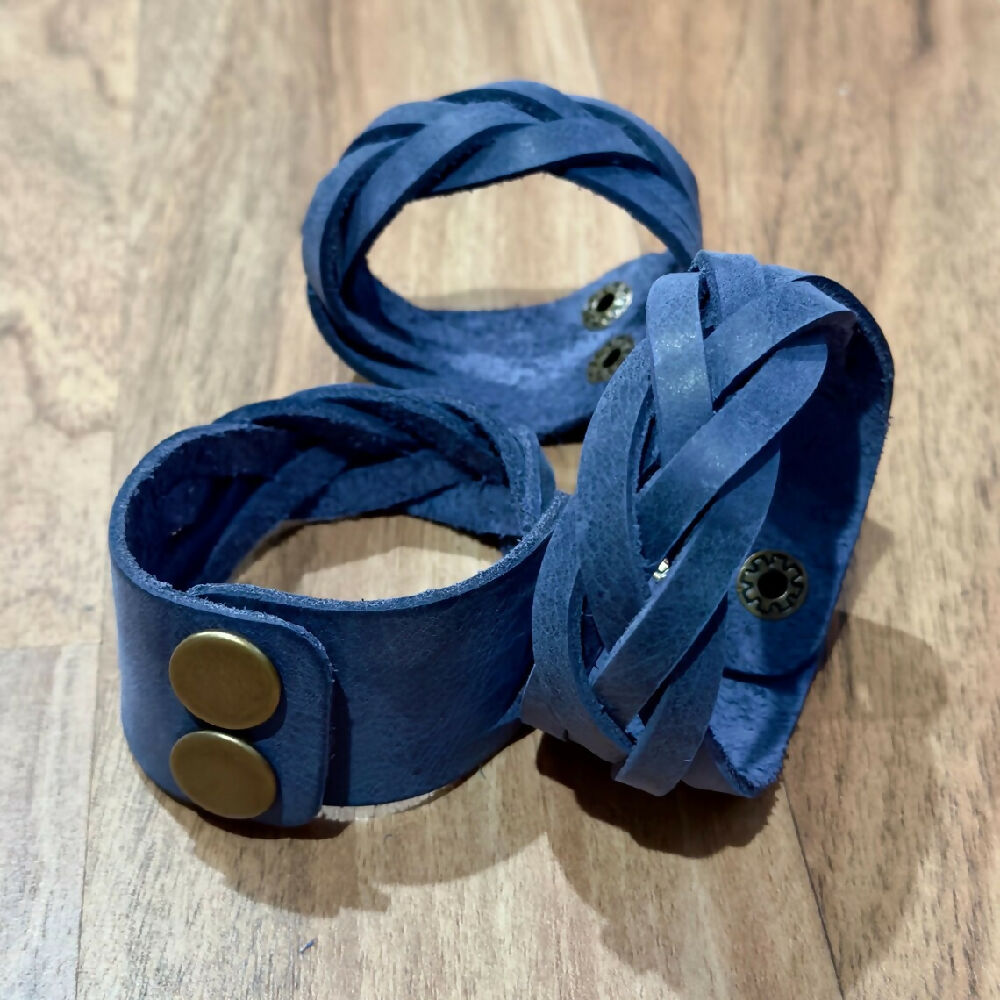 Blue Mystery Braid Leather Cuff Bracelet