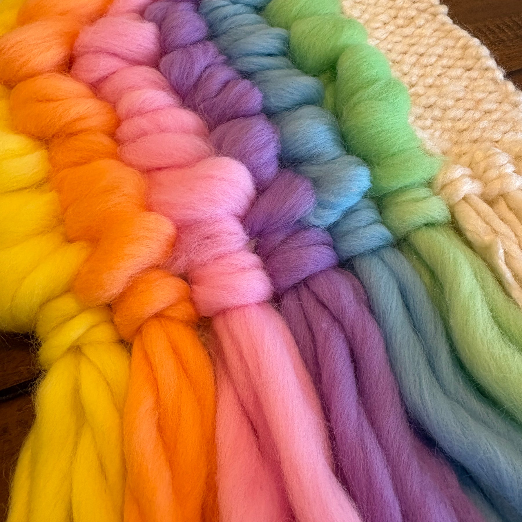 Rainbow textured handwoven wall hanging