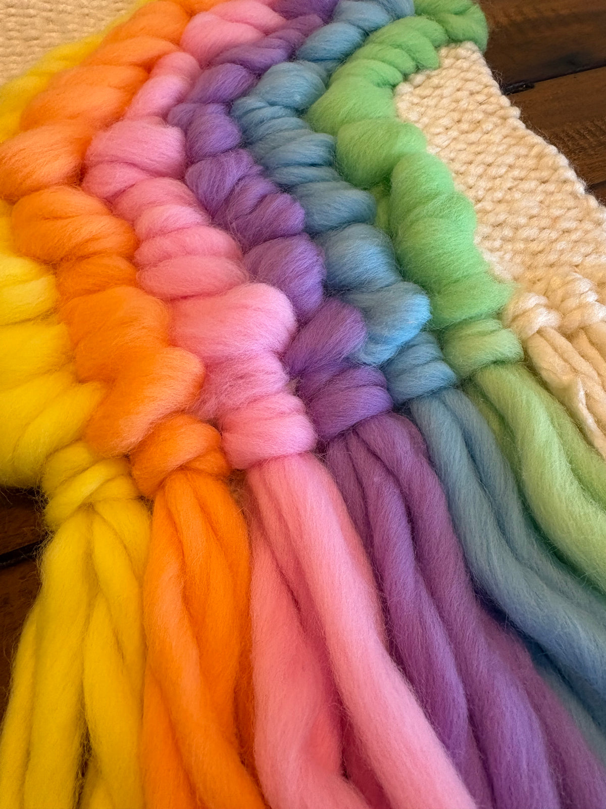 Rainbow textured handwoven wall hanging