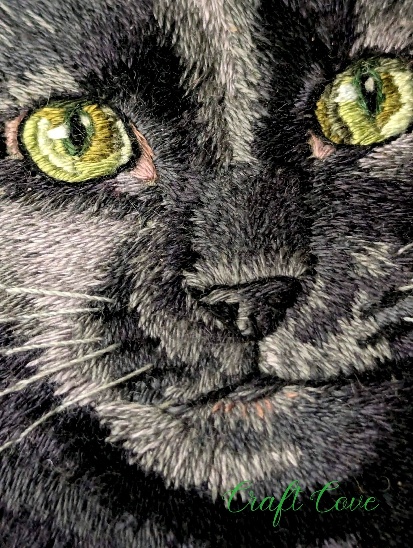 Black Cat Thread Painting – Hand Embroidered Pet Portrait in Hoop
