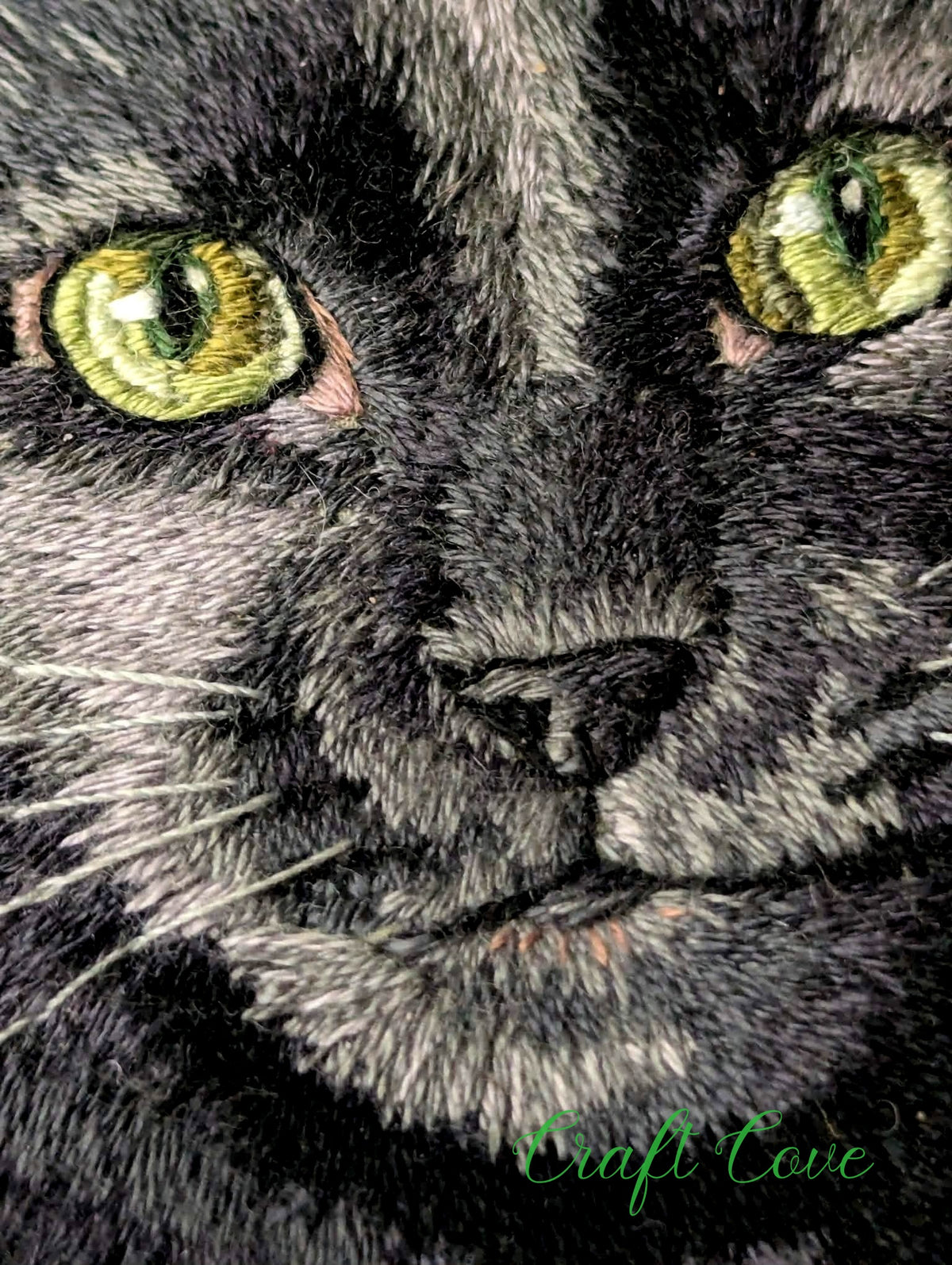Black Cat Thread Painting – Hand Embroidered Pet Portrait in Hoop