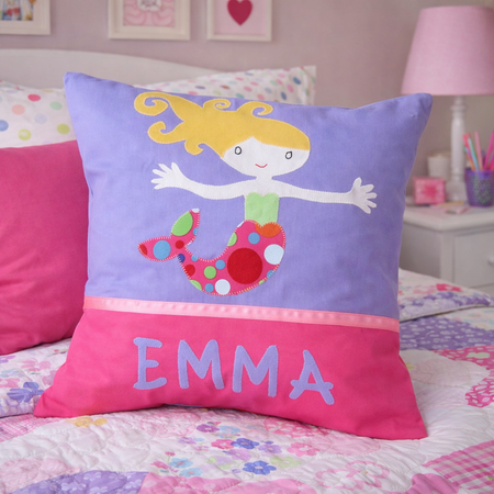 Personalised Kids Cushion | Custom Name Pillow | Handmade Applique Cushion | Nursery Decor - Mermaid