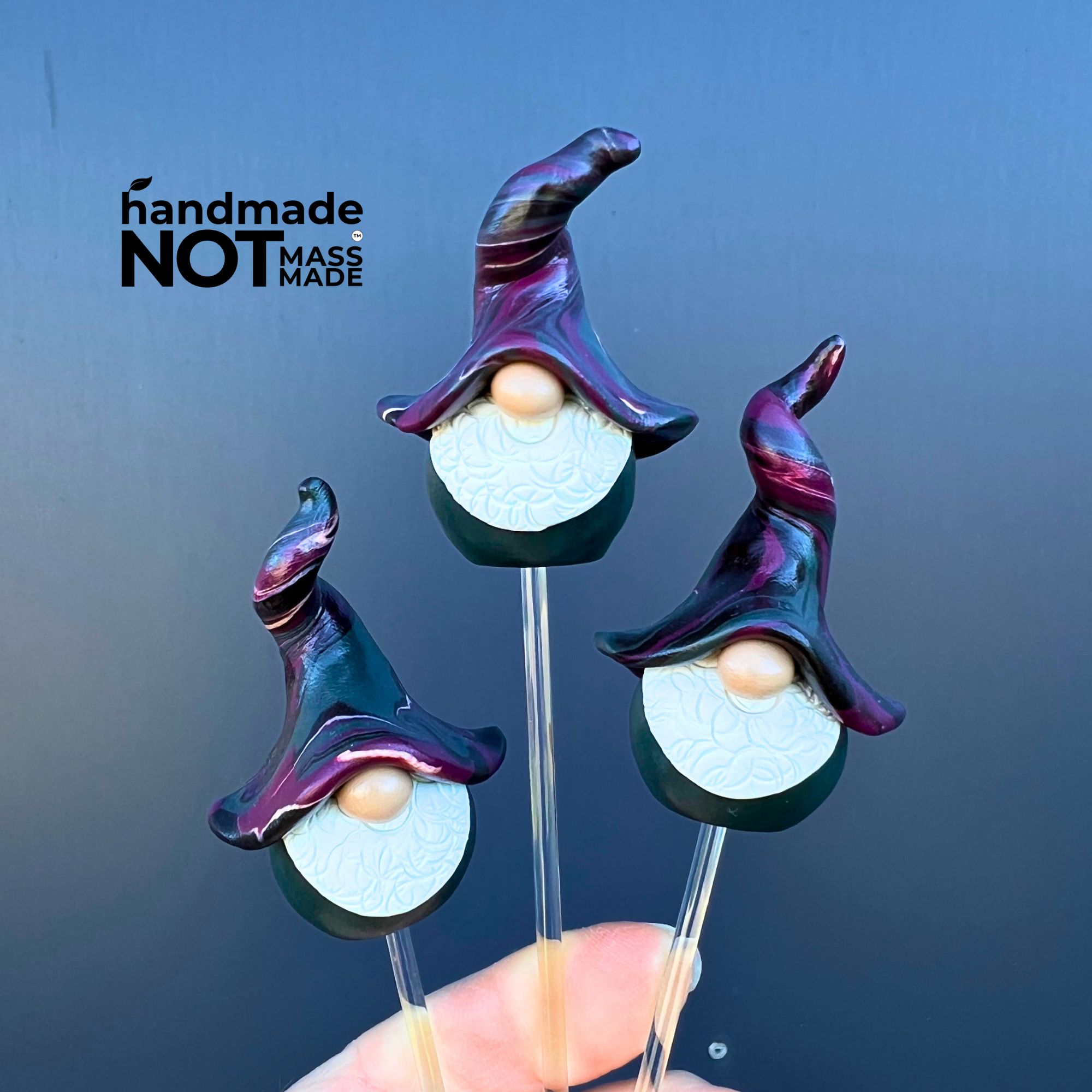 Whimsical polymer clay gnome trio - Mizzle, Whimple & Gloam