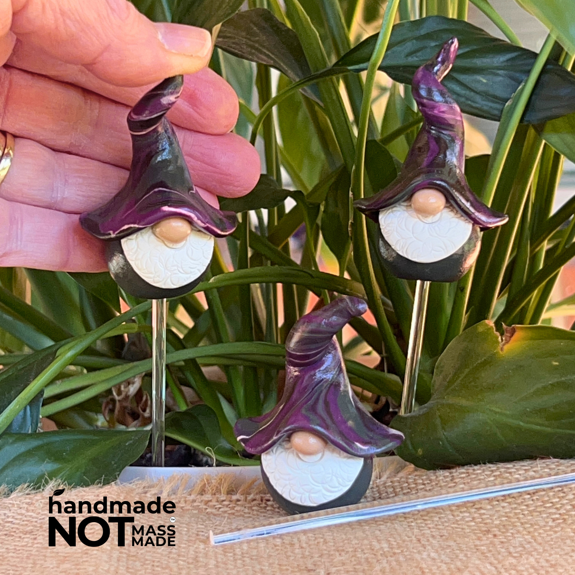 Whimsical polymer clay gnome trio - Mizzle, Whimple & Gloam
