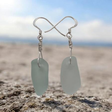 Seafoam Seaglass and Sterling Silver Drop Earrings