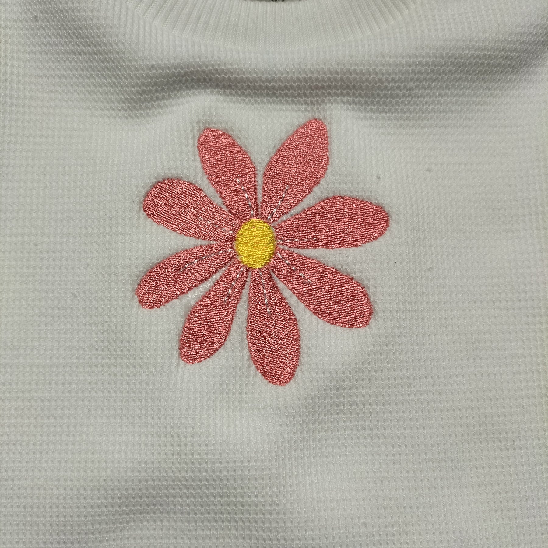 White Waffle Knit Romper Suit with Daisy