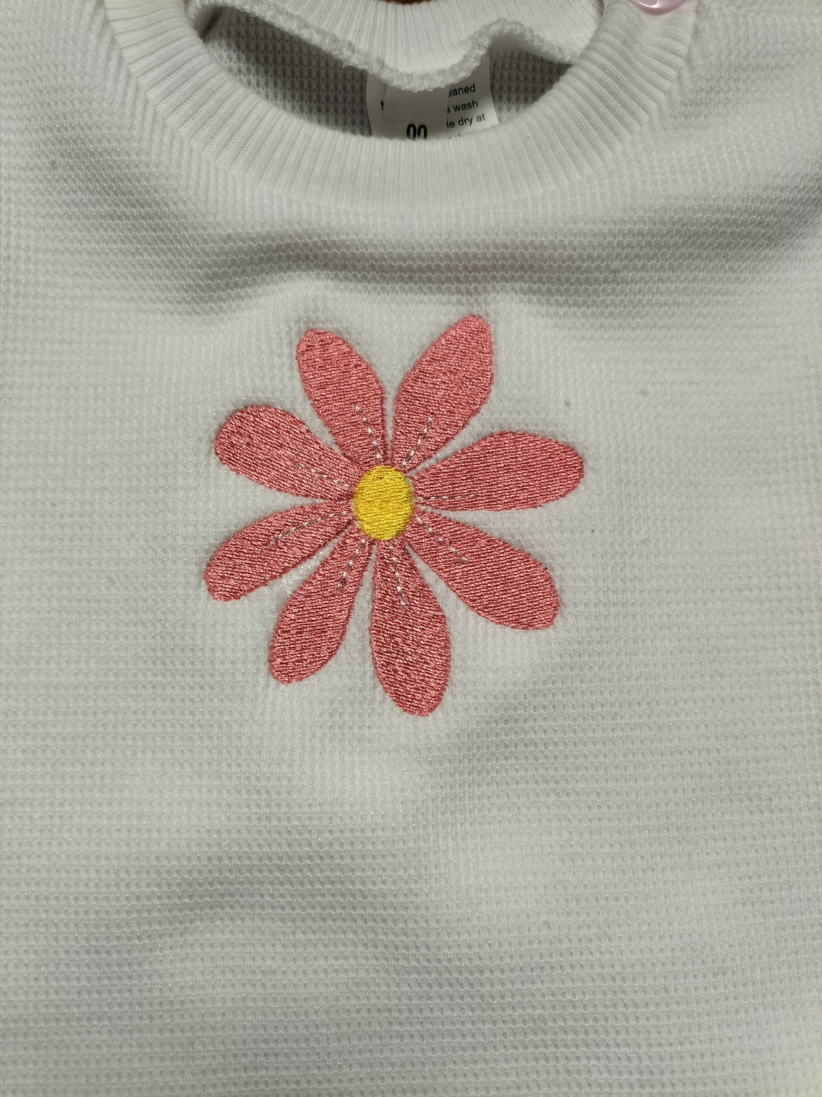 White Waffle Knit Romper Suit with Daisy