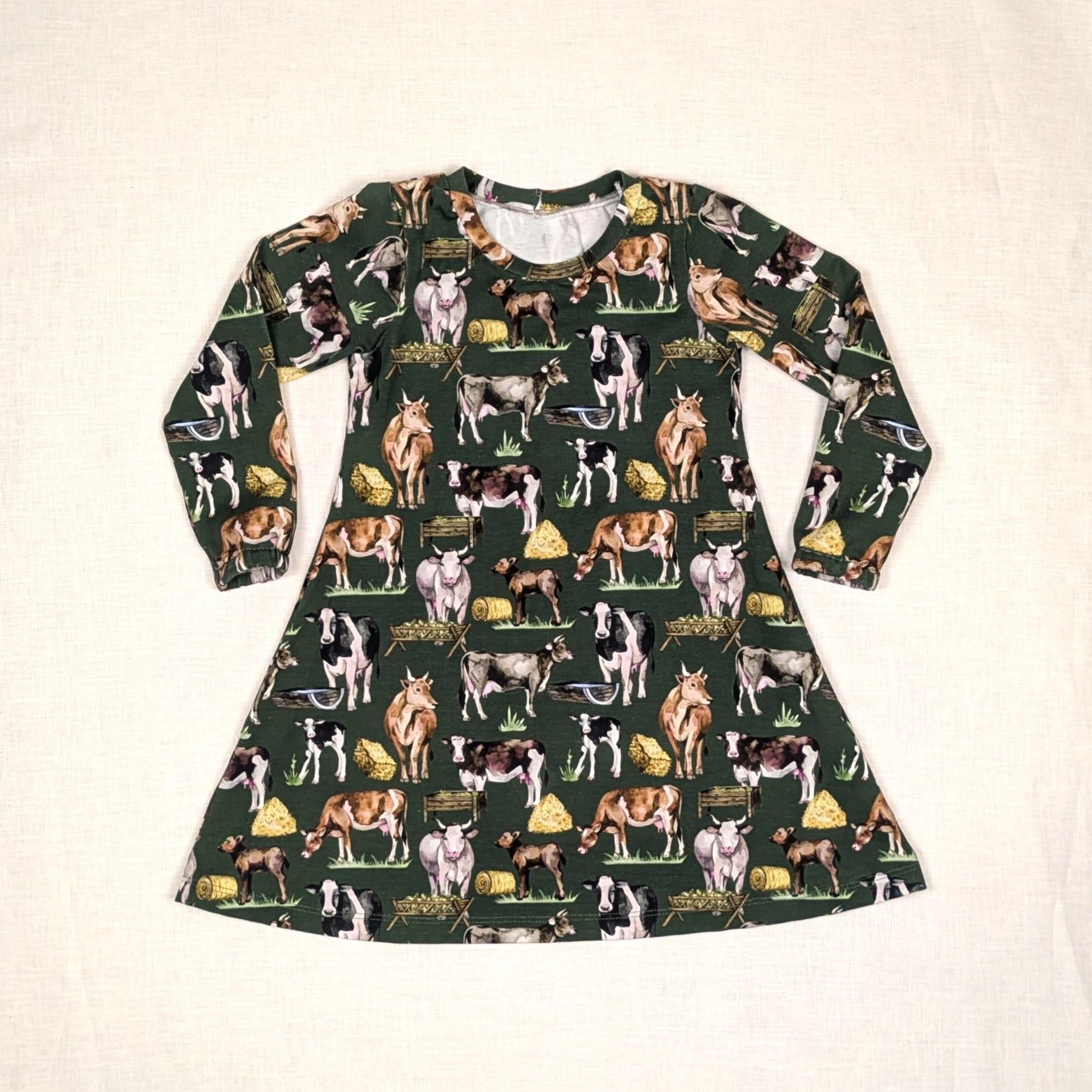 Handmade Twirly Dress with Long Sleeves | Country Cows Collection | sizes 1-5