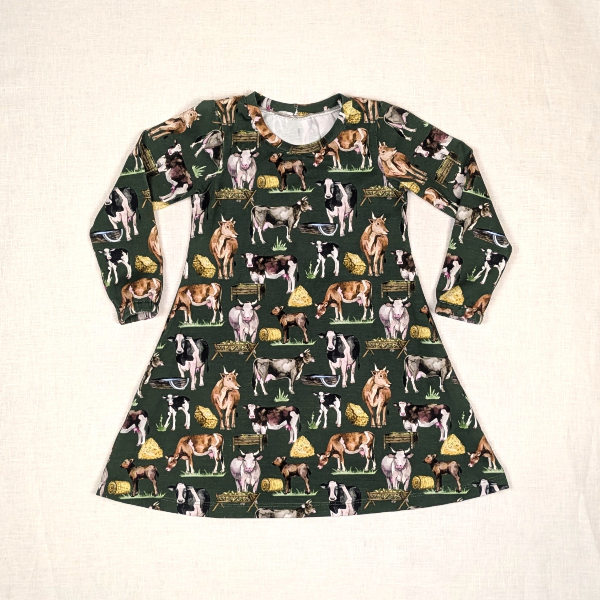 Handmade Twirly Dress with Long Sleeves | Country Cows Collection | sizes 1-5