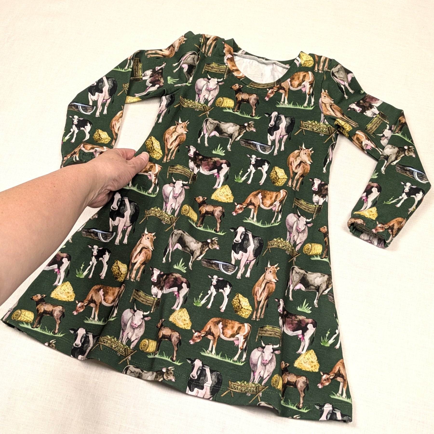 Handmade Twirly Dress with Long Sleeves | Country Cows Collection | sizes 1-5