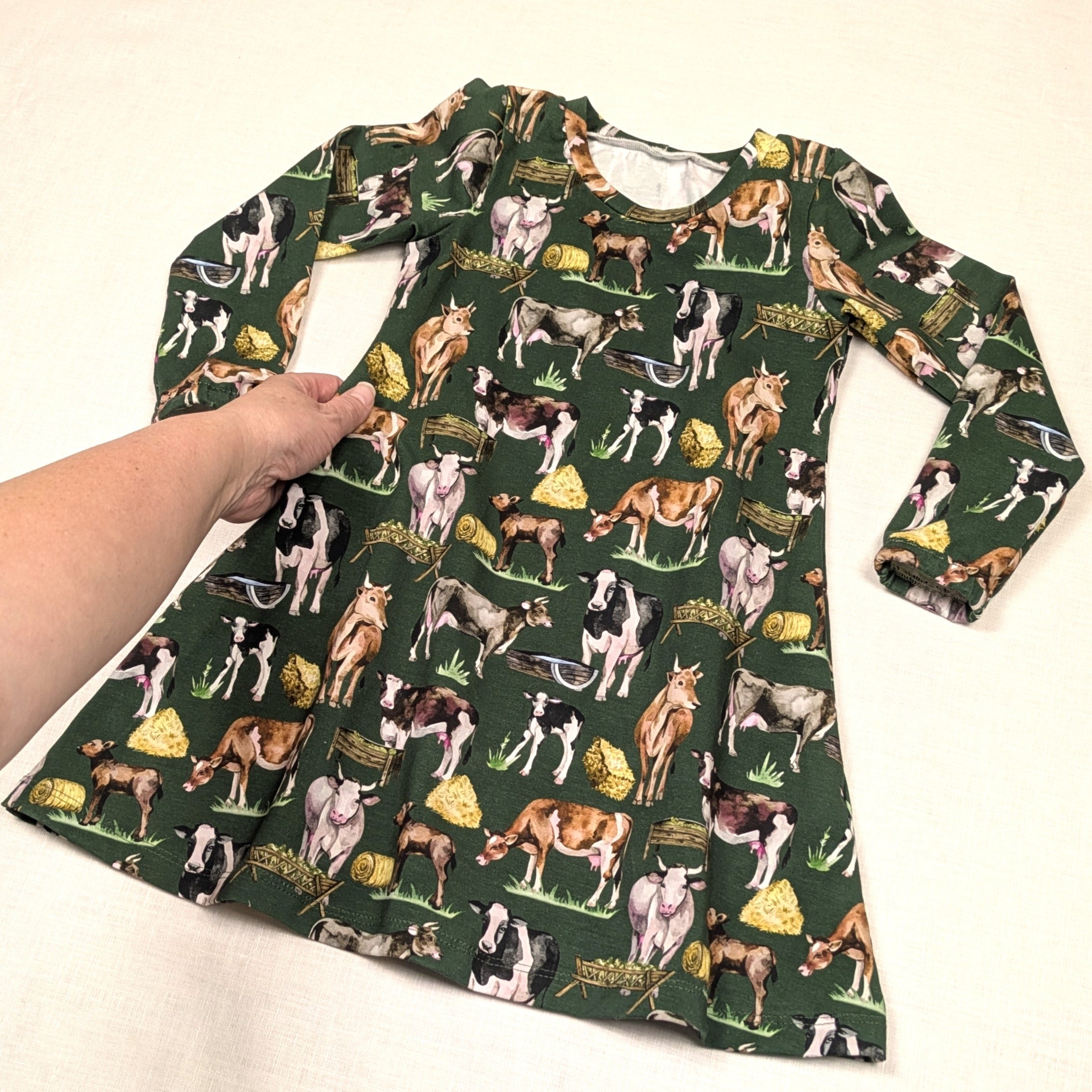 Handmade Twirly Dress with Long Sleeves | Country Cows Collection | sizes 1-5