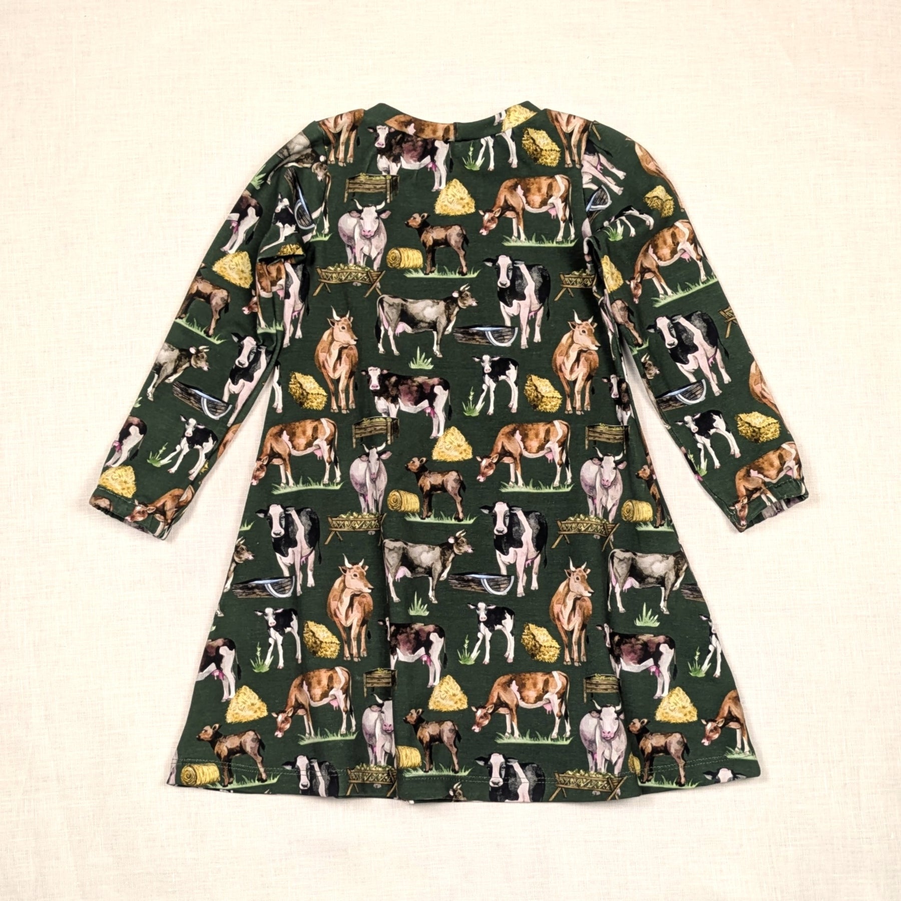 Handmade Twirly Dress with Long Sleeves | Country Cows Collection | sizes 1-5