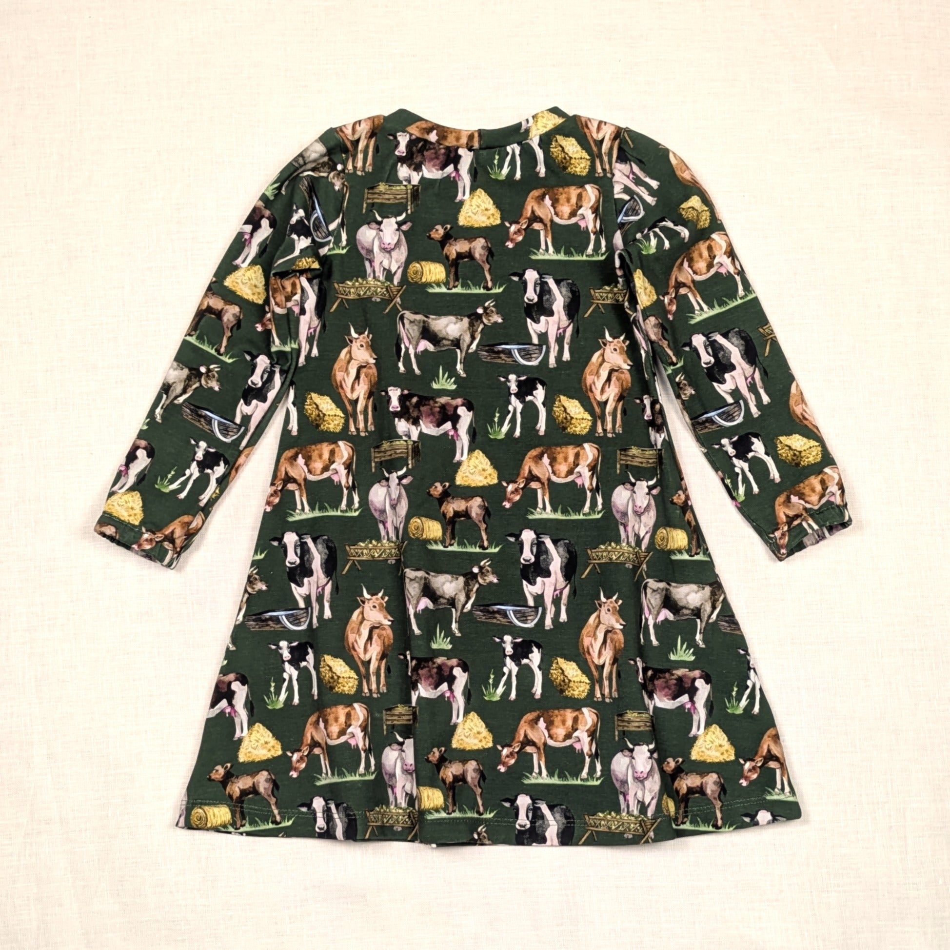 Handmade Twirly Dress with Long Sleeves | Country Cows Collection | sizes 1-5
