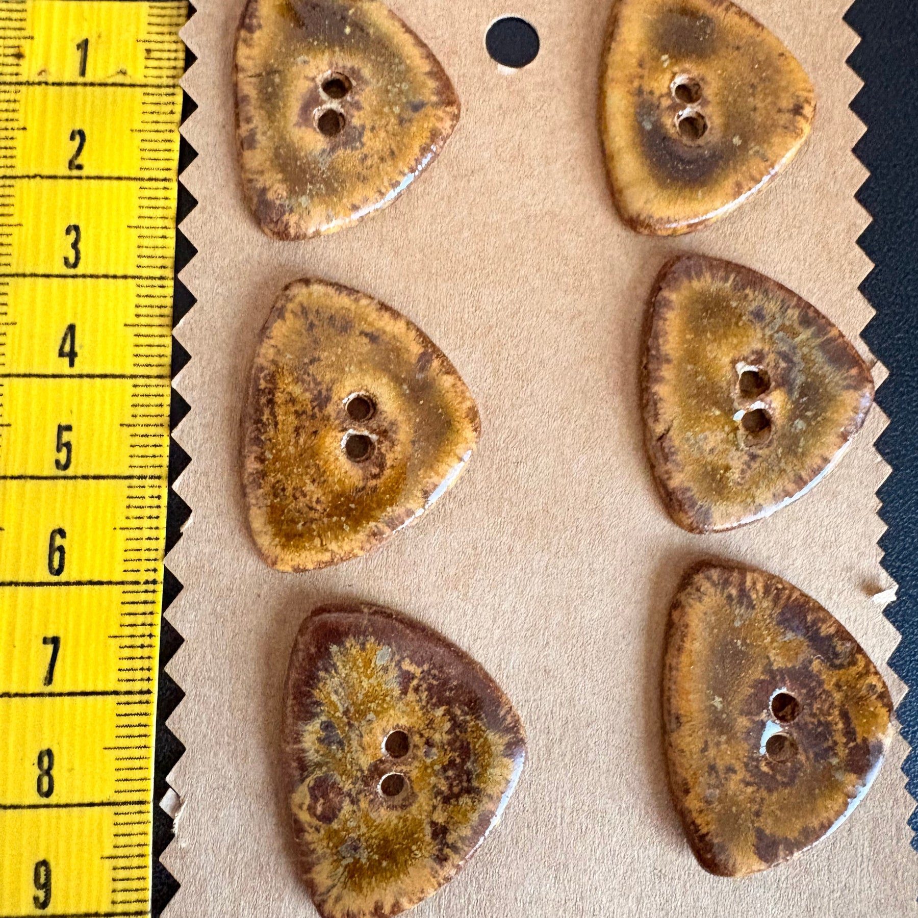 Ceramic Buttons | Triangular Tortoiseshell Finish | Set of 6 | Artisan made Stoneware