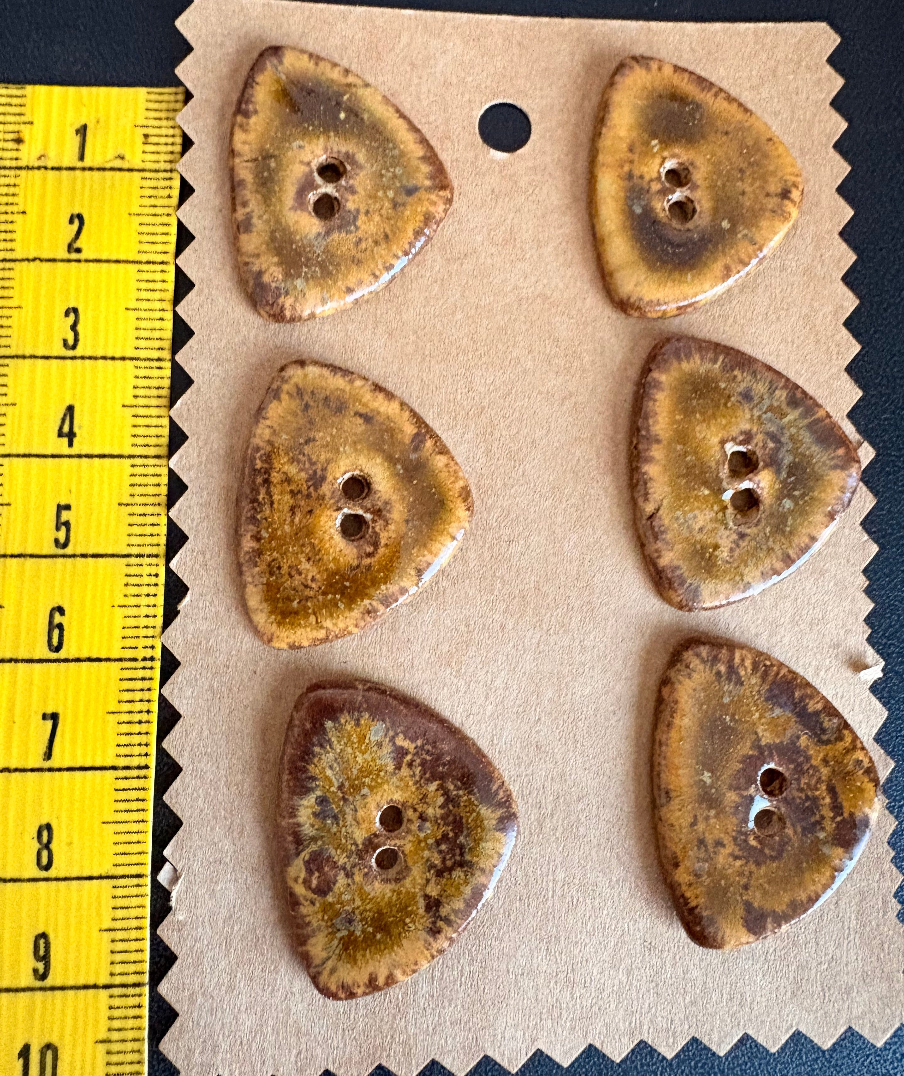 Ceramic Buttons | Triangular Tortoiseshell Finish | Set of 6 | Artisan made Stoneware