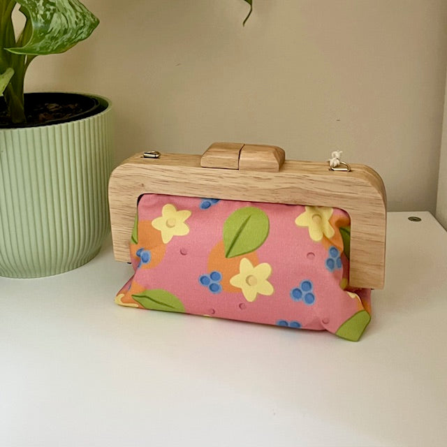 Wooden Handled Cotton Clutch Bags, Small