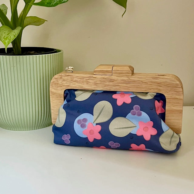 Wooden Handled Cotton Clutch Bags, Small