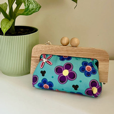 Wooden Handled Cotton Clutch Bags, Small