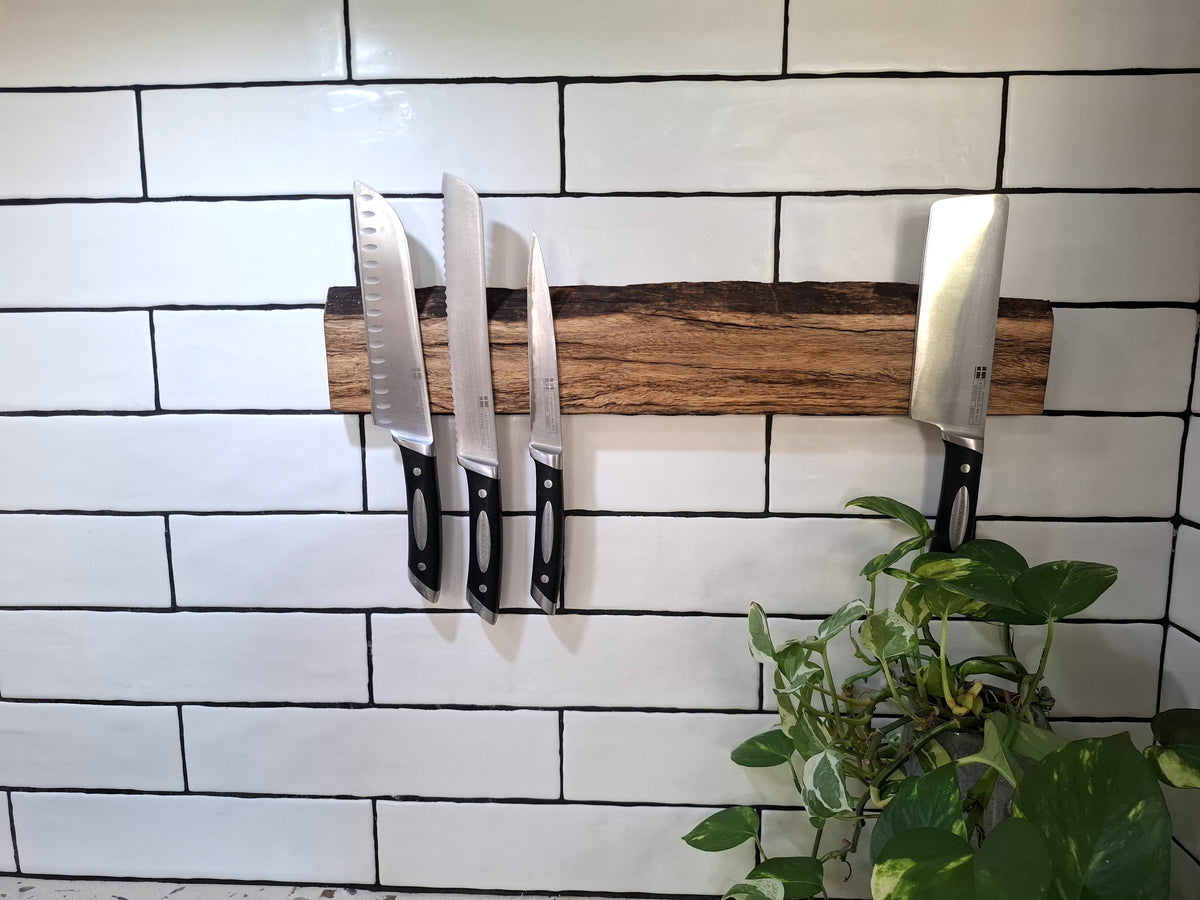 Handmade Wooden Magnetic Knife Holder: Wall-Mounted Kitchen Rack