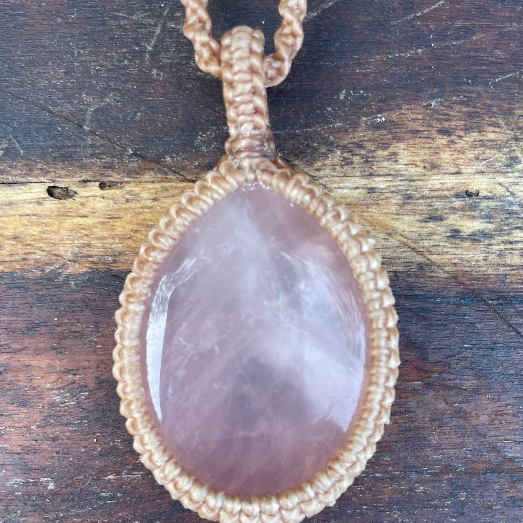 Rose Quartz Macrame Pendant Necklace