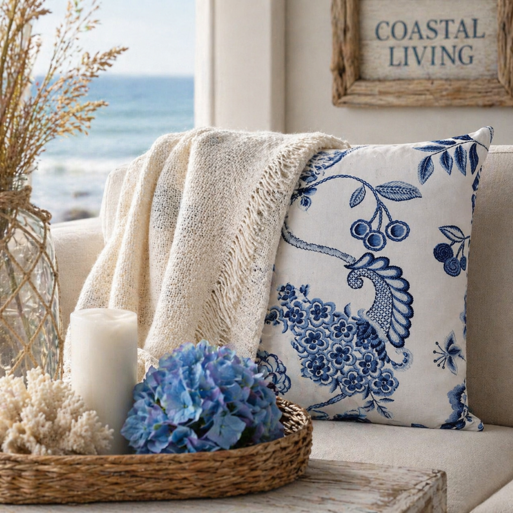 Blue and white floral cushion cover-Hamptons style