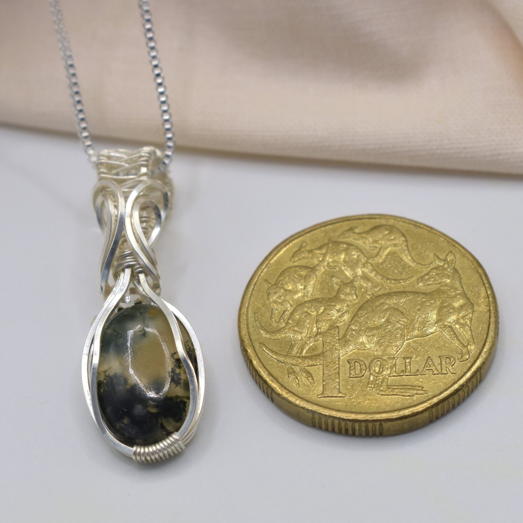 Wire-wrapped Moss Agate Silver Pendant