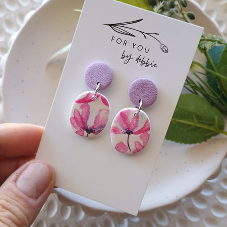 Small lavender floral dangle earrings