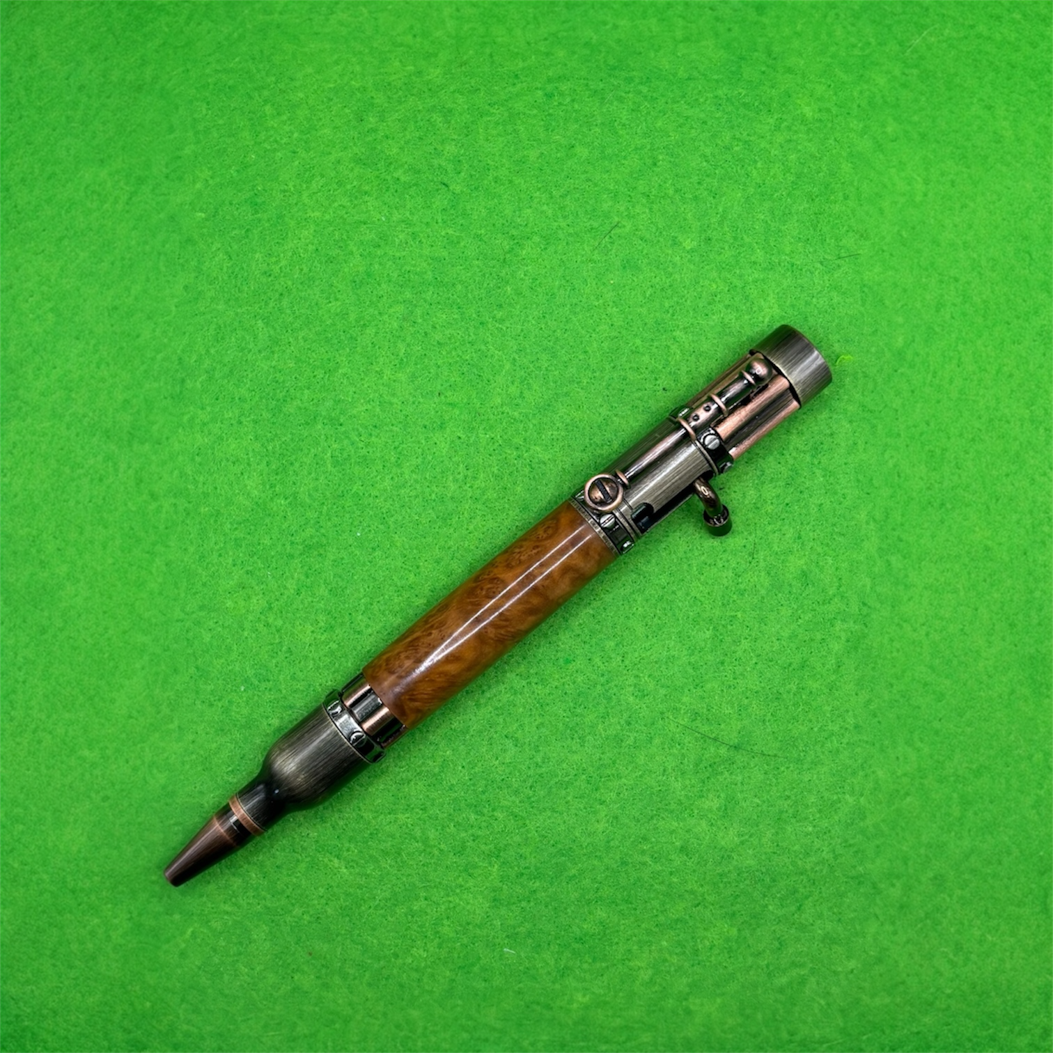Victorian Steampunk Ballpoint Pen – Brown Mallee Burl – Rose & Bronze Accents