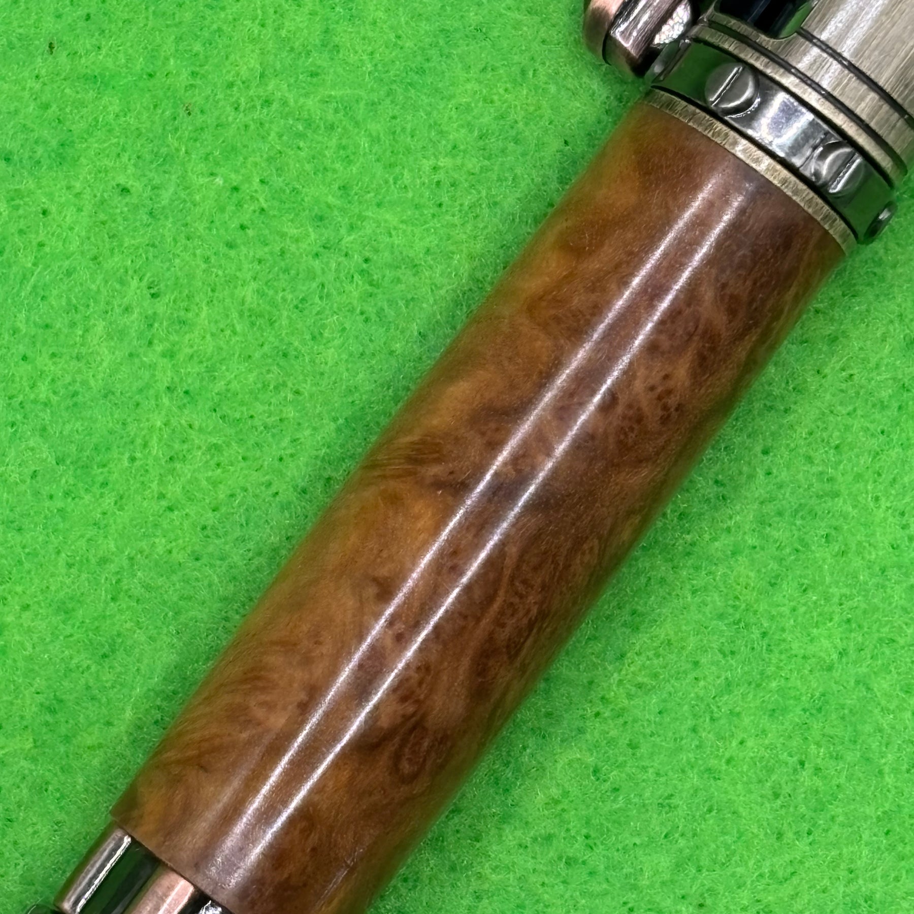 Victorian Steampunk Ballpoint Pen – Brown Mallee Burl – Rose & Bronze Accents