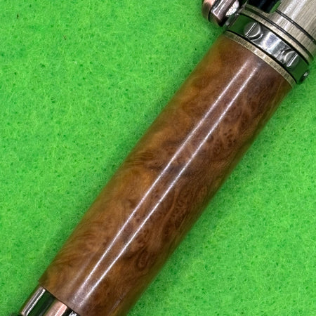 Victorian Steampunk Ballpoint Pen – Brown Mallee Burl – Rose & Bronze Accents