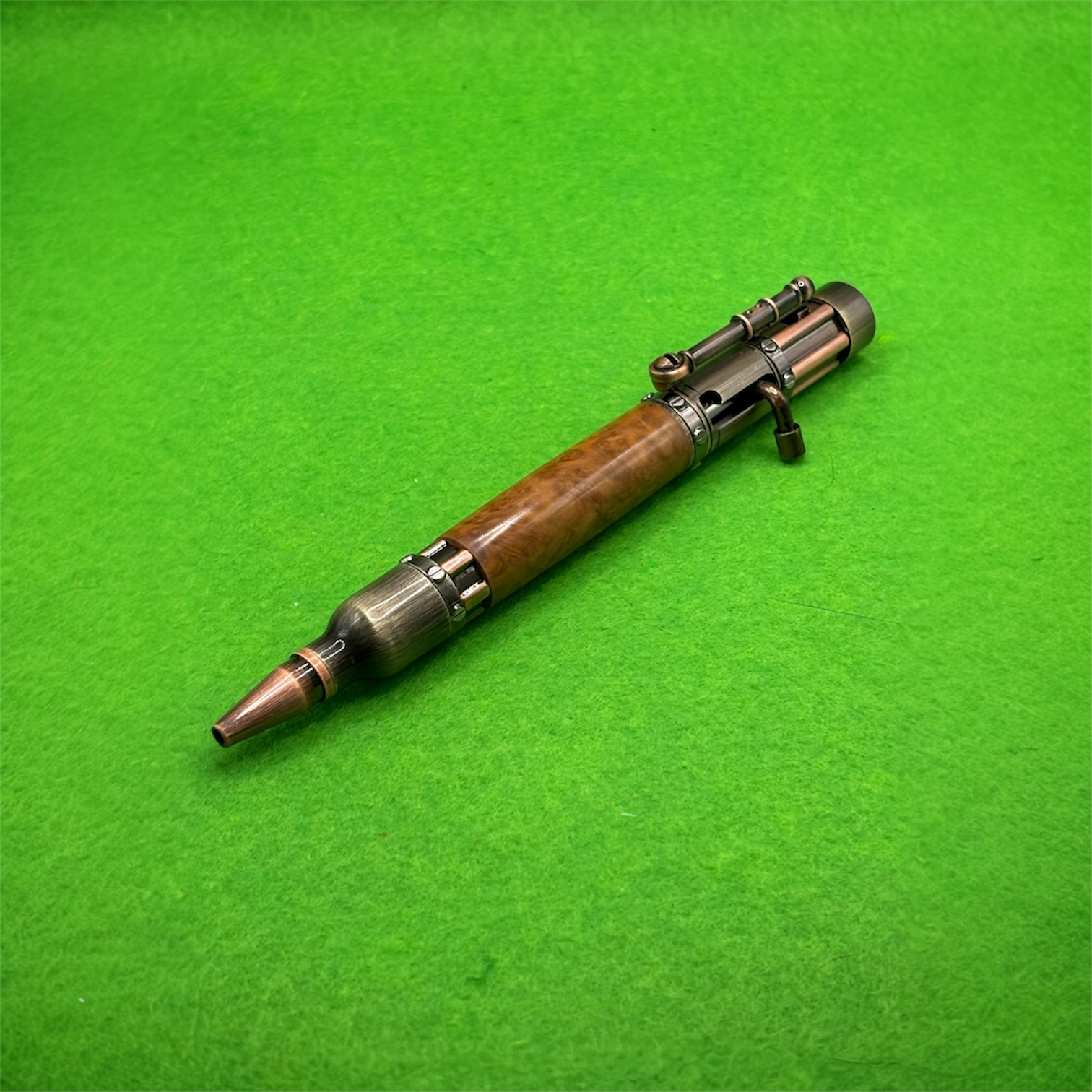Victorian Steampunk Ballpoint Pen – Brown Mallee Burl – Rose & Bronze Accents