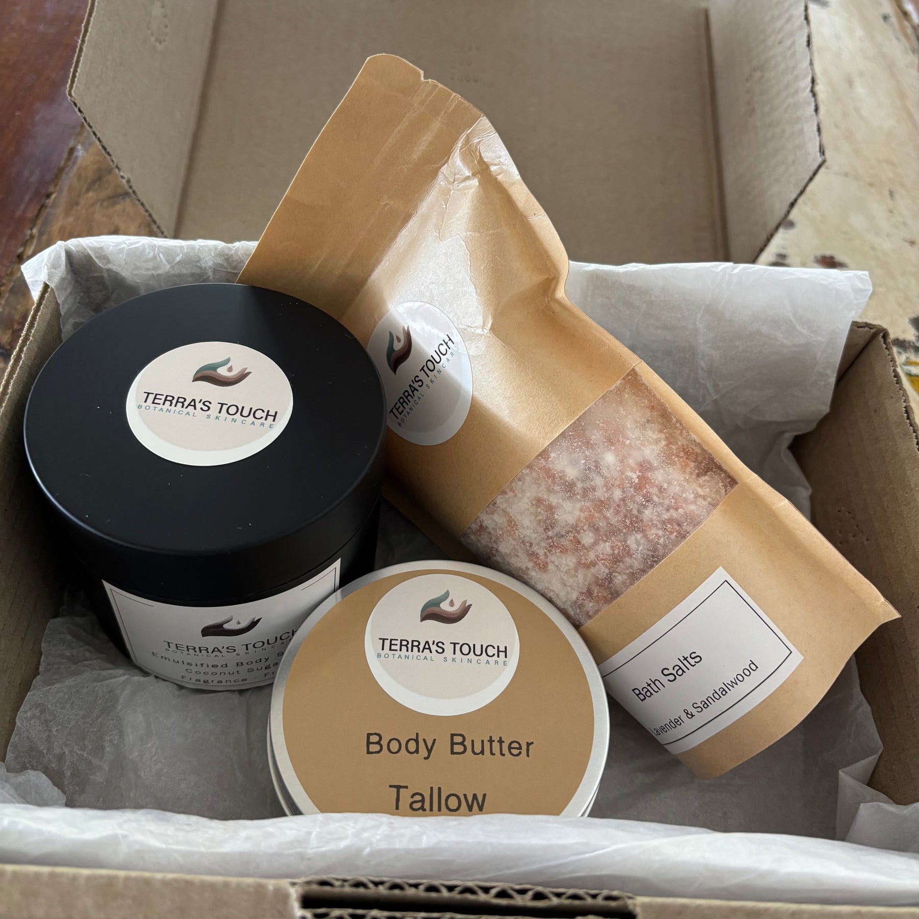 Handmade Body Care Gift Set – Body Butter, Scrub & Bath Salts