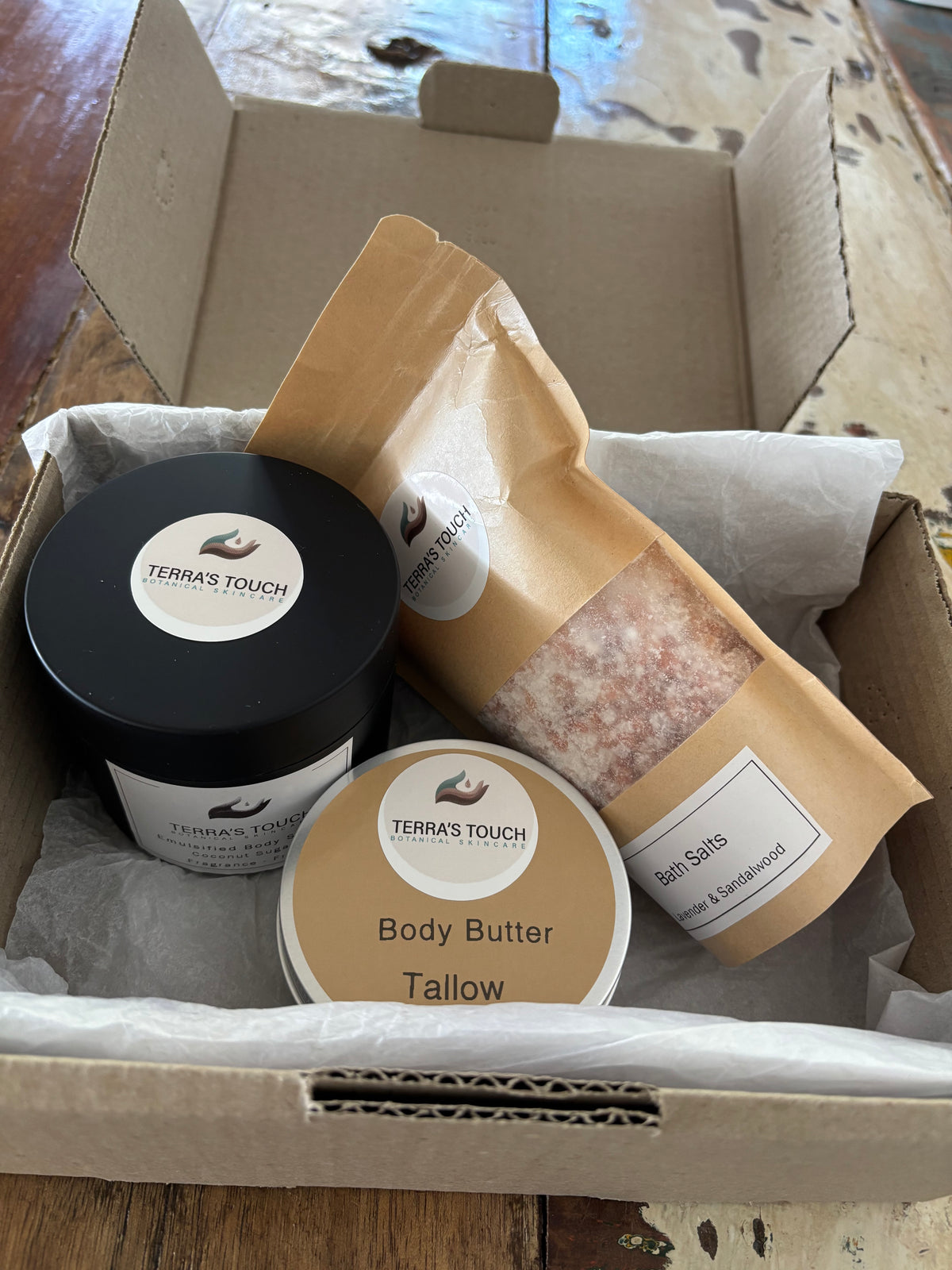 Handmade Body Care Gift Set – Body Butter, Scrub & Bath Salts