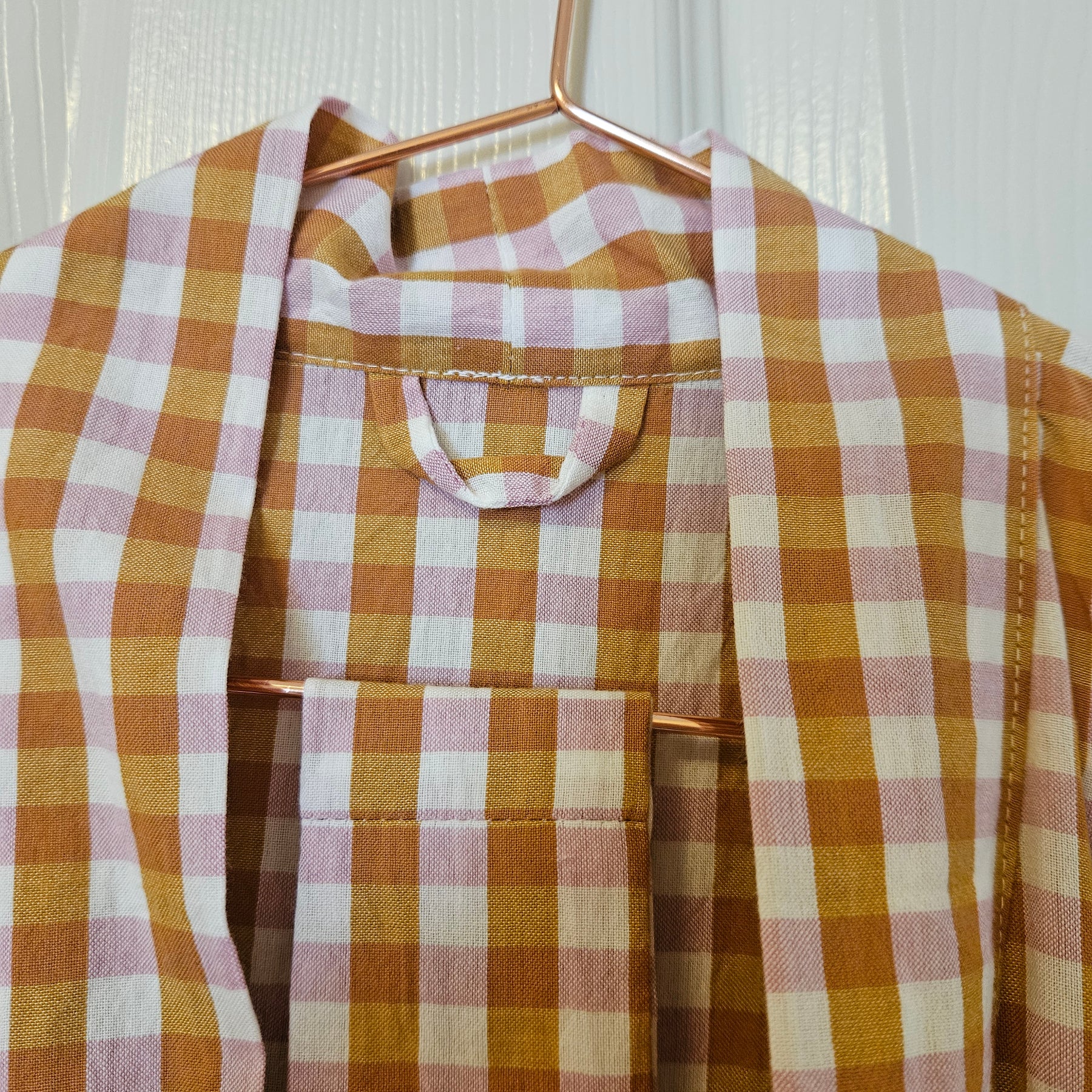 Dressing Gown Lightweight 100% Cotton Pink Caramel check