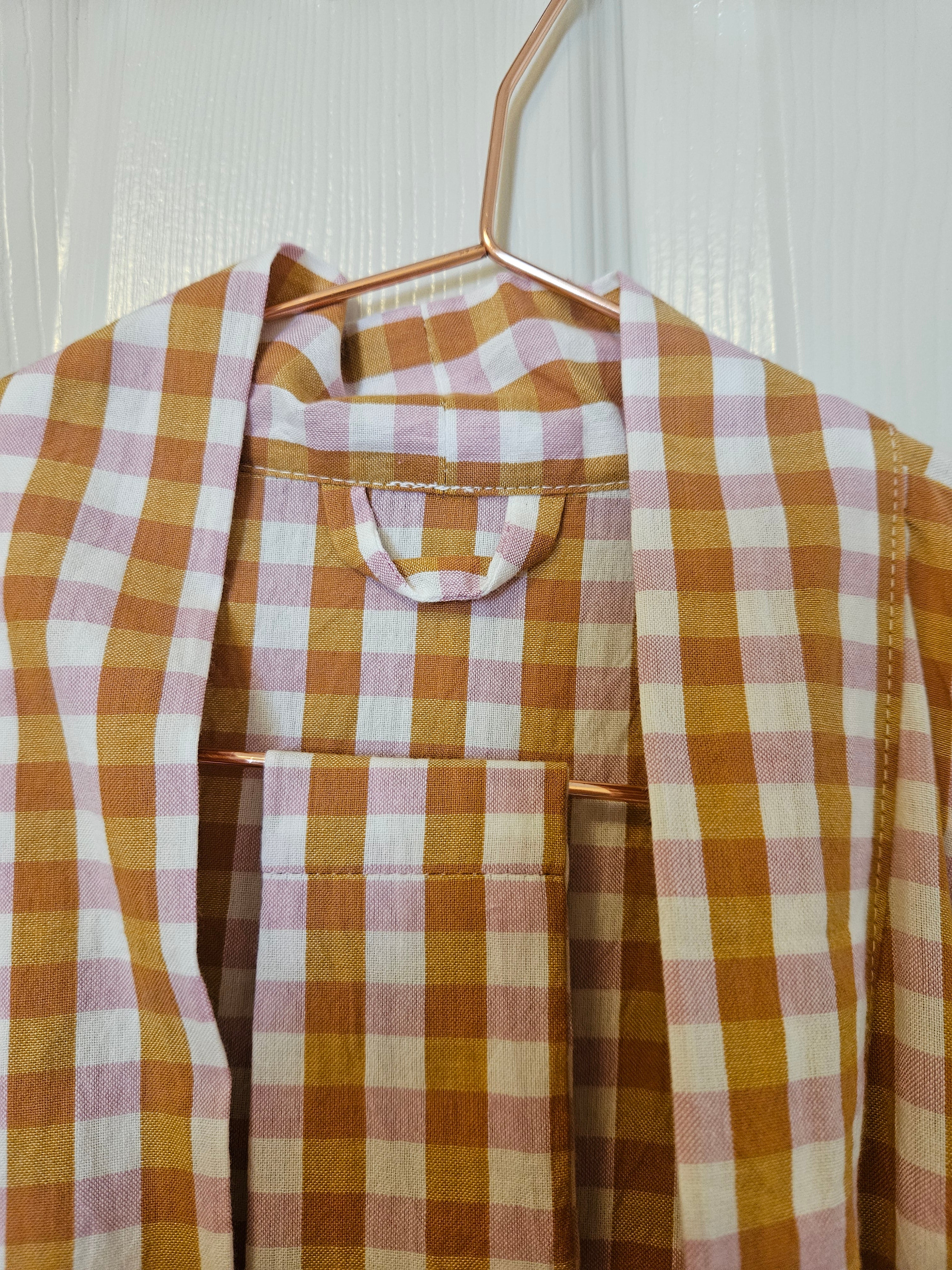 Dressing Gown Lightweight 100% Cotton Pink Caramel check