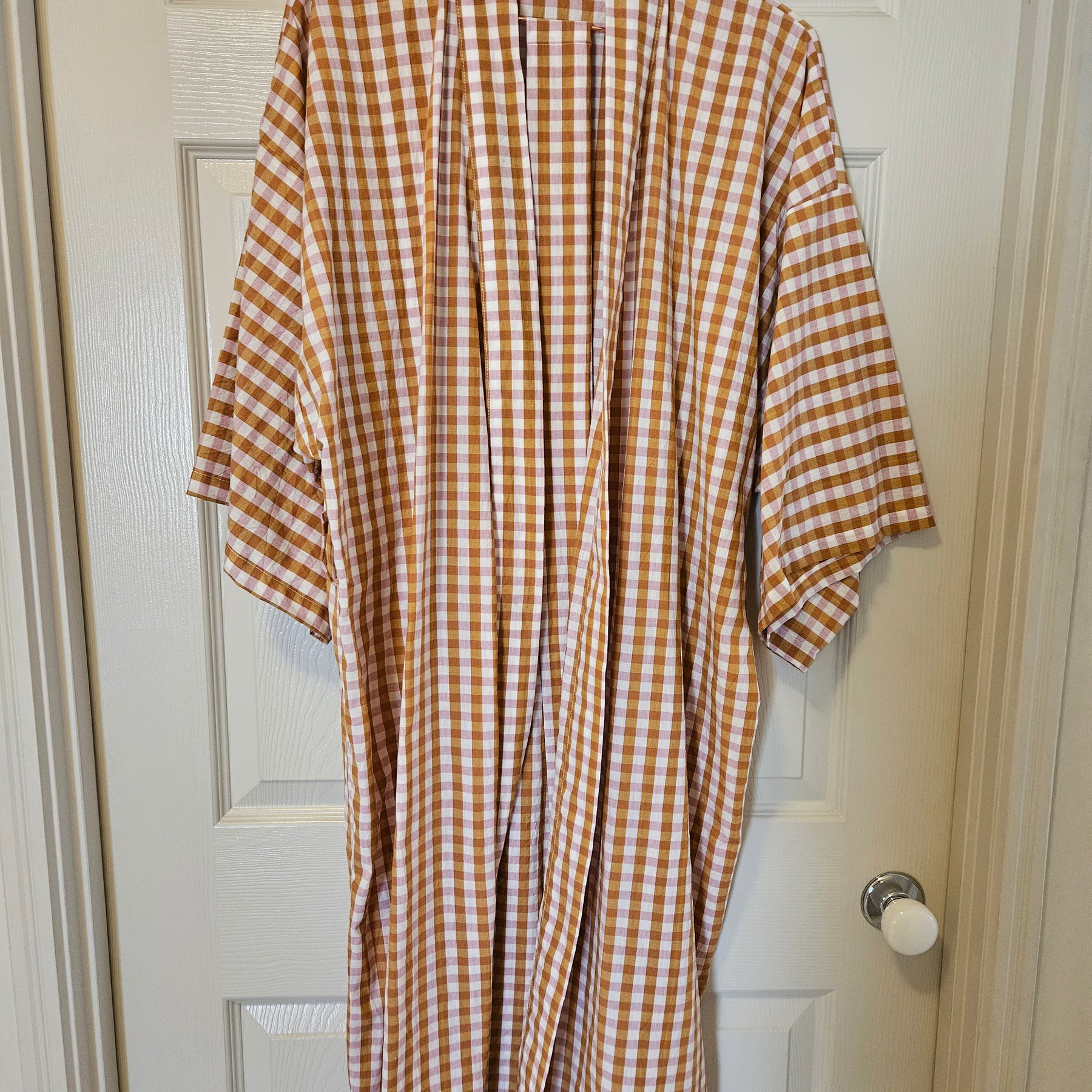 Dressing Gown Lightweight 100% Cotton Pink Caramel check