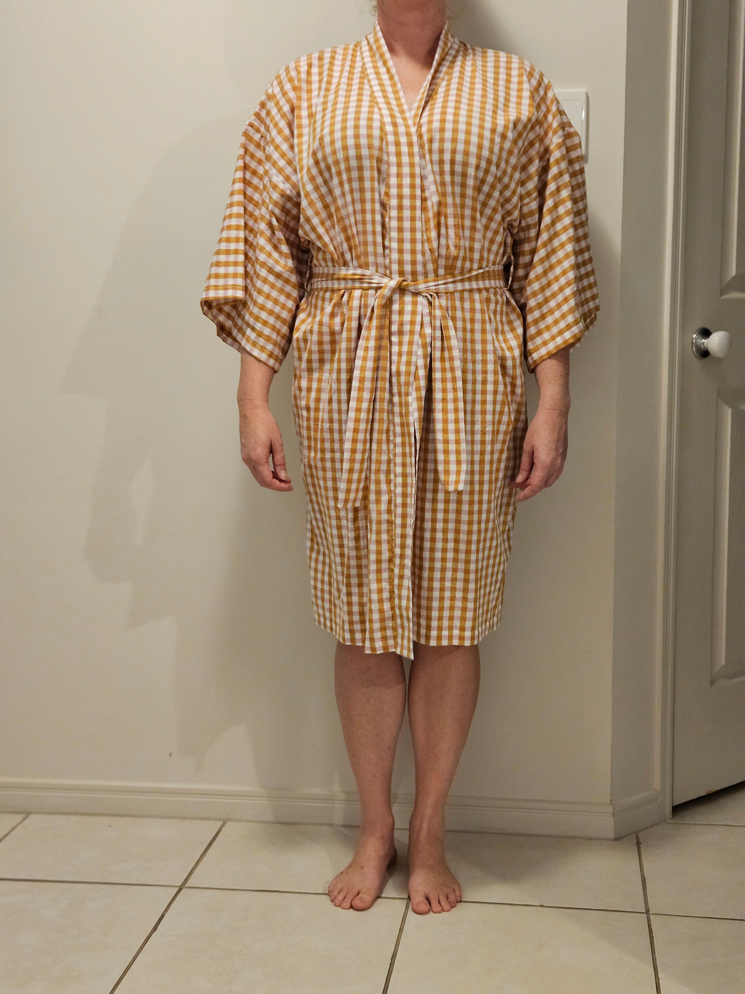Dressing Gown Lightweight 100% Cotton Pink Caramel check