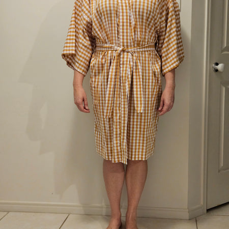 Dressing Gown Lightweight 100% Cotton Pink Caramel check